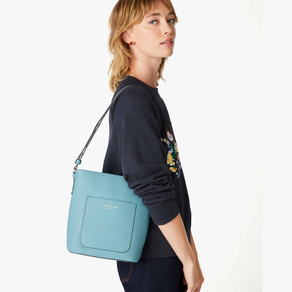 31 | 🍁❤️Kate Spade Elsie Pebbled Leather Bucket Bag in Smokey Blue